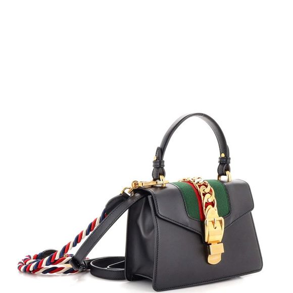 Gucci Sylvie Top Handle Bag Leather Mini Black - Picture 2 of 8